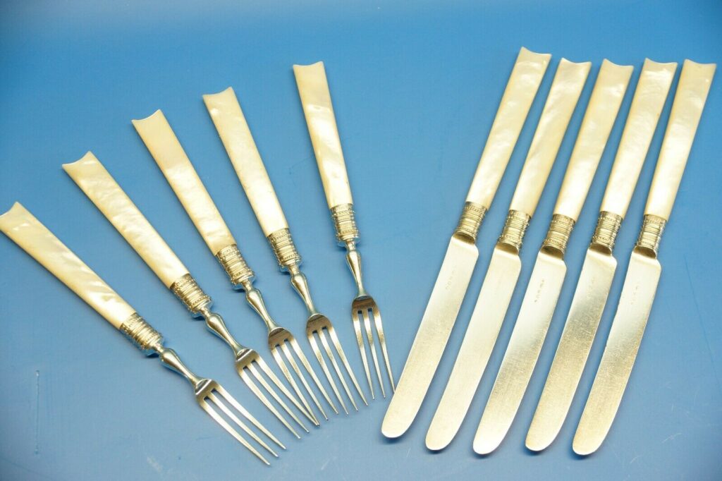 Beatson Sheffield CHB 925er Silber | Antik 5 Pers. Sterlingsilber Besteck | Obstbesteck mit Perlmuttgriff