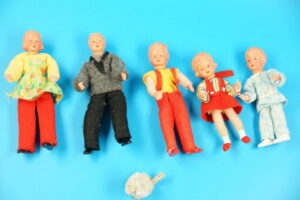 Fritz Canzler Biegepuppen | Vater, Mutter und 3 Kinder | Vintage Puppenstuben | Puppenhaus Figuren