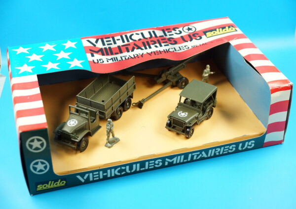 7025 Solido 1:43/1:50 U.S ARMY Militär Fahrzeuge - GMC Truck - Willys Jeep und Flak Geschütz in OVP