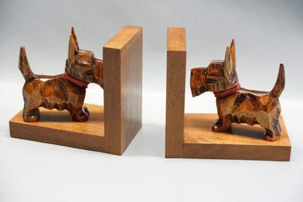 Alte geschnitzte Holz Buchstützen | Schnauzer - Terrier Hunde | Buchstütze Paar