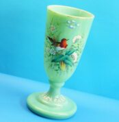 Antik Pokalglas / Türkis Opalglas Biedermeier Blumendekor