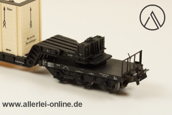 Märklin H0 | 4618 Tiefladewagen mit Übersee-Kiste | 6-Achs SSI 53 der DB Güterwagen