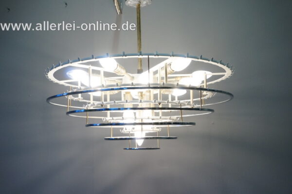 DORIA Leuchten | Deutscher 5-stufiger Eisglas Kronleuchter | 150 Glasröhren | 16 x e14