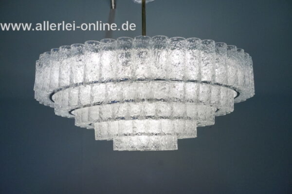 DORIA Leuchten | Deutscher 5-stufiger Eisglas Kronleuchter | 150 Glasröhren | 16 x e14 Fassung | Vintage 1960er Jahre