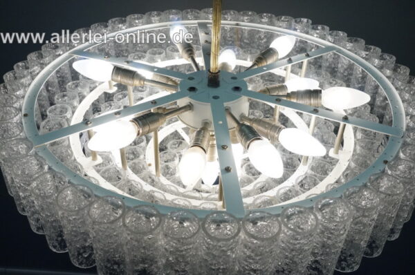 DORIA Leuchten | Deutscher 5-stufiger Eisglas Kronleuchter | 150 Glasröhren | 16 x e14 Fassung | Vintage