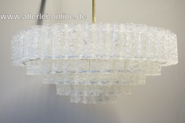 DORIA Leuchten | Deutscher 5-stufiger Eisglas Kronleuchter | 150 Glasröhren