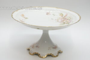 Haviland France Limoges | Porzellan Platte - Tafelaufsatz | Fußschale Blüten / Blätter Dekor | 23 cm mit Goldrand