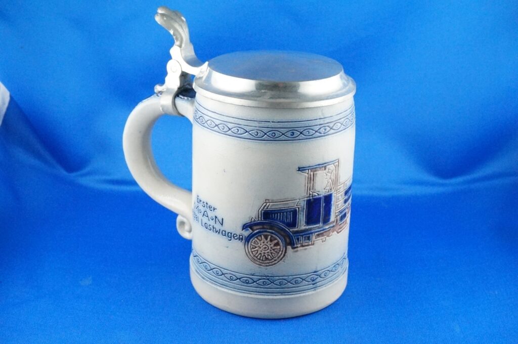 Erster MAN Diesel Lastwagen 1923/24 Seidel - Bierkrug | Deckelkrug mit Zinndeckel