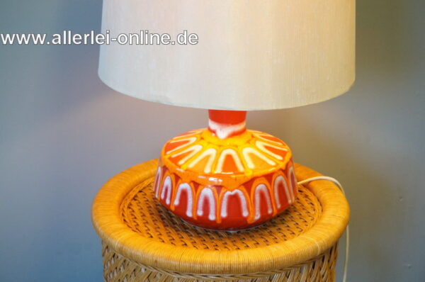 Keramik Tischlampe | Tischleuchte mit Lampenschirm | rot - orange | Vintage 60 Jahre