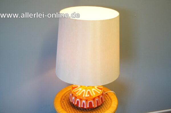 Keramik Tischlampe | Tischleuchte mit Lampenschirm | rot - orange | Vintage 60-70er Jahre