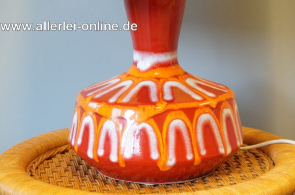 Keramik Tischlampe | Tischleuchte mit Lampenschirm | rot - orange | Vintage 70 Jahre