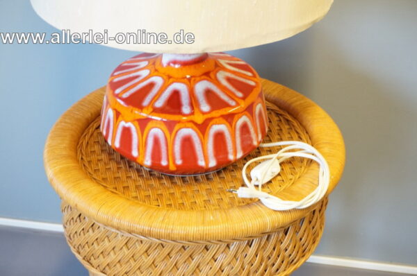 Keramik Tischlampe | Tischleuchte mit Lampenschirm | rot - orange | Vintage 70er
