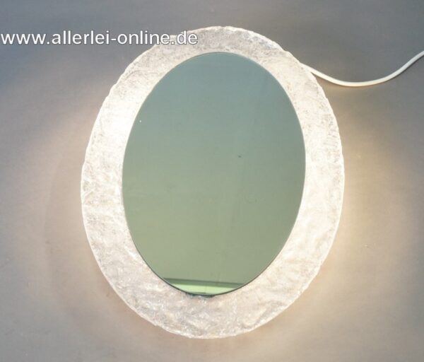 Hillebrand Spiegel | beleuchteter Ovaler Wandspiegel | Acryl Iceglas Space Age Design | Vintage 60-70er