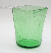 Glas Vase | Eckige 12 cm Blumenvase mit Luftblaseneinschlüßen | Grün | Vintage Bubble Glasvase