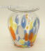 Glas Vase | Bunt - orange,blau,weiß,gelb | Blumenvase 17 cm | Vintage 60-70er Jahre