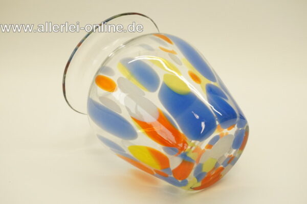 Glas Vase | Bunt - orange,blau,weiß,gelb | Blumenvase 17 cm | Vintage 70er Jahre