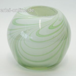 Glas Vase - Kugelvase | weiß,grün Blumenvase 11 cm | Vintage 60-70er Jahre