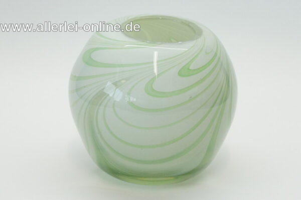 Glas Vase - Kugelvase | weiß,grün Blumenvase 11 cm | Vintage 60-70er Jahre