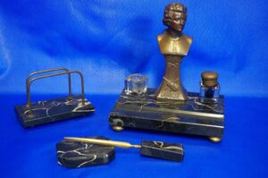 Art Deco Marmor Schreibtischgarnitur | Schreibtischset mit Mozart Büste