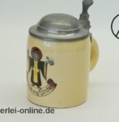 Alter kleiner Bierkrug / Deckelkrug | Münchner Kindl | Miniatur Krug mit Zinndeckel