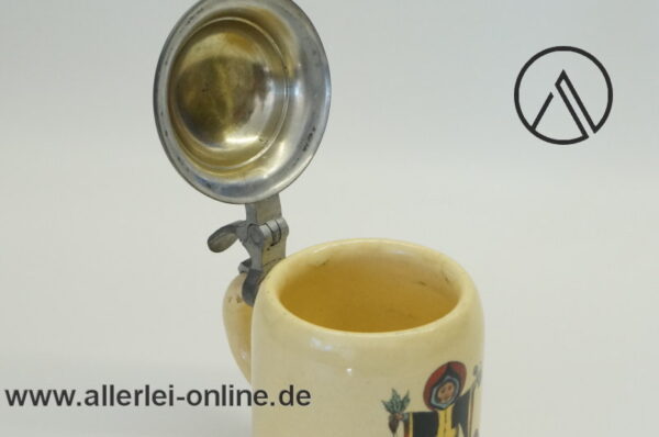 Alter kleiner Bierkrug / Deckelkrug | Münchner Kindl | Miniatur Krug mit Zinndeckel1