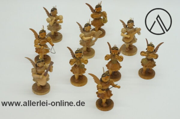 Alte Erzgebirge Figuren | 10 Stk. Blank Grünhainichen Faltenrockengel | Engel - Kurzrockengel mit Glockenrock