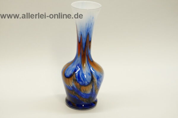 Glas Vase | Bunt - weiss/orange/blau | Blumenvase 21 cm | Vintage 60-70er Jahre