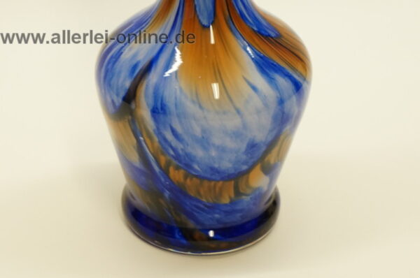Glas Vase | Bunt - weiss/orange/blau | Blumenvase 21 cm | Vintage 60er Jahre