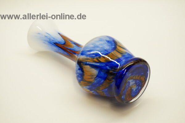 Glas Vase | Bunt - weiss/orange/blau | Blumenvase 21 cm | Vintage 70er Jahre