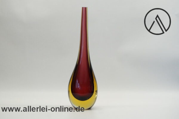 Herrliche mehrfarbige Sommerso-Technik Glas Vase | Solifleurvase Glasvase | Vintage 70er jahre