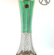 Berghof Bleikristall Glas Vase | Blumenvase Mundgeblasen | Handgeschliffen | Grün-Gold | 32 cm