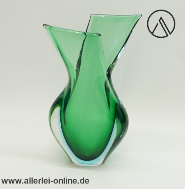 Herrliche Sommerso-Technik Glas Vase | Glasvase ,grün | Vintage Green Glass Mid Century 50-60s