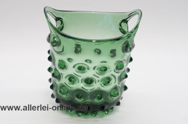 Vintage Glas Eiskühler | Warzenglas Sektkühler | Nuppenglas ,grün | 15 cm