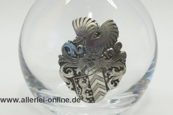 Glas Karaffe | Vintage Likör - Whiskey Dekanter mit Glasstopfen | Hanau - Hanauer Wappen