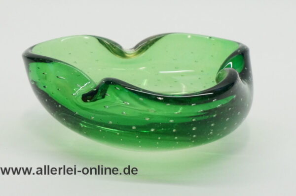 Vintage Aschenbecher | Bubble Glas Ascher ,grün mit Lufteinschlüssen 1