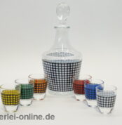 Glas Karaffe | Vintage Likör / Schnaps Dekanter mit 6 Gläsern | 50er Jahre Pepita Dekor | Made in France