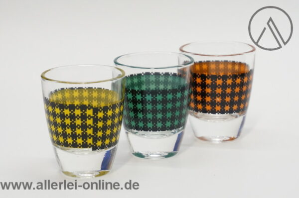 Glas Karaffe | Vintage Likör / Schnaps Dekanter mit 6 Gläsern | 50er Jahre Pepita Dekor | Made in France 2