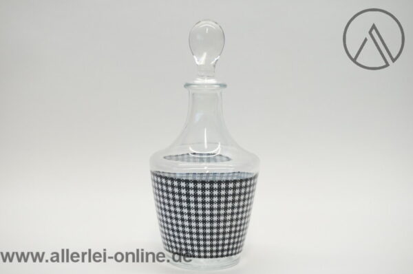 Glas Karaffe | Vintage Likör / Schnaps Dekanter mit 6 Gläsern | 50er Jahre Pepita Dekor | Made in France 1