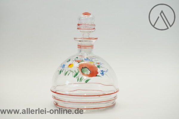 Glas Karaffe | Vintage Likörflasche mit Glasstopfen | Handbemalt | Höhe 17cm