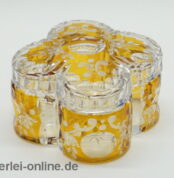 Josephinenhütte Glas Dose - Schmuckdose | Floral geschliffen | klar-orange / Bernstein | Vintage Bonbonniere - Deckeldose