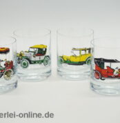 4 Stück Whisky Gläser mit Oldtimer | Oldtimermotiv | Vintage 70er Jahre | 7,5 cm