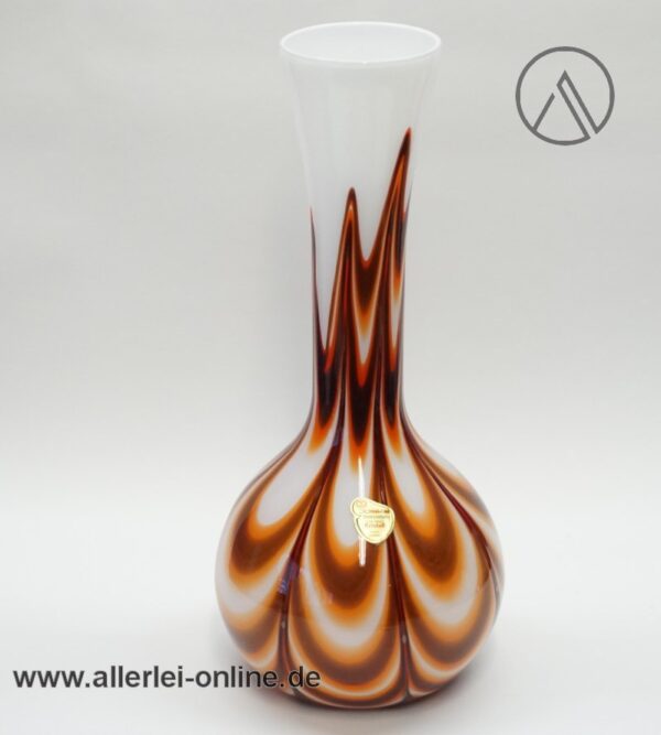 Joska Waldglashütte Bodenmais Glas Vase | Blumenvase | Orange-Braun -Weiß | 34 cm | Vintage 60-70er Jahre