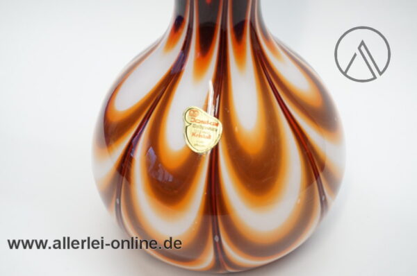 Joska Waldglashütte Bodenmais Glas Vase | Blumenvase | Orange-Braun -Weiß | 34 cm | Vintage 70er Jahre