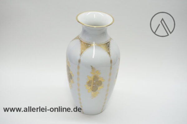 Hutschenreuther 1814 Porzellan Vase | Tischvase | Gold-Rosendekor | 23 cm