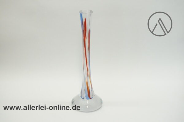 Glas Vase | Blumenvase massives Glas | Weiß-Blau-Rot - 30 cm | Vintage Solifleur Glasvase