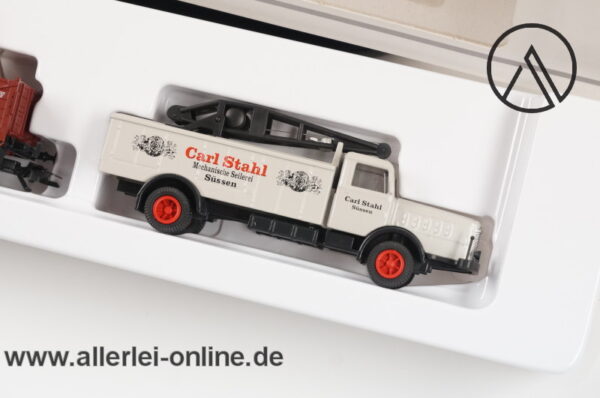 Märklin Spur H0 | Museumswagen 2003 | Carl Stahl Büssing 8000 mit Güterwagen und Stahlseil beladen OVP