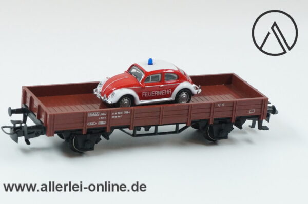 Märklin Spur H0 | 00752-13 Niederbordwagen mit VW Käfer Feuerwehr | Bahnfeuerwehr Güterwagen in OVP