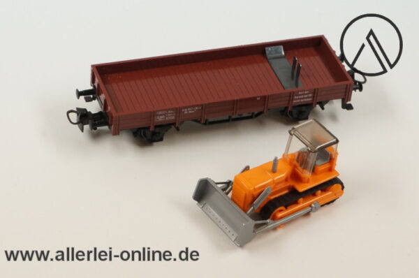 Märklin Spur H0 | 4424 Niederbordwagen mit Wiking Planierraupe beladen | Güterwagen