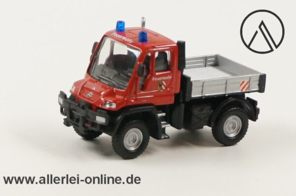 Märklin Spur H0 | 00752-14 Niederbordwagen mit MB Unimog Feuerwehr | Bahnfeuerwehr Güterwagen