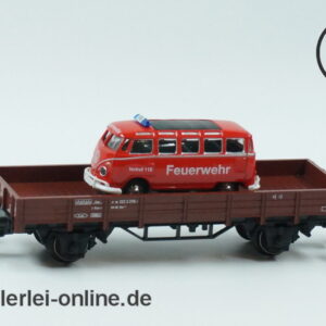 Märklin Spur H0 | 00752-17 Niederbordwagen mit VW Bus Feuerwehr | Bahnfeuerwehr Güterwagen in OVP